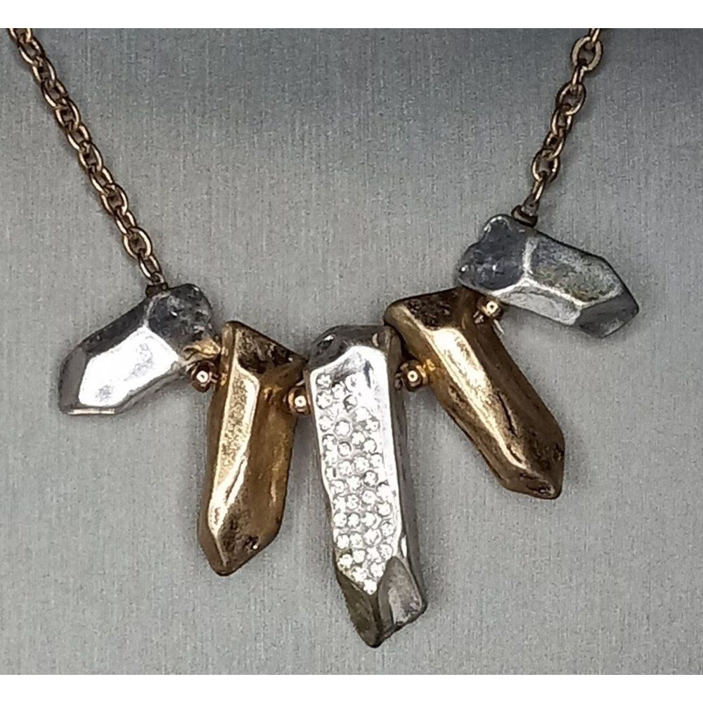 Express Silver Gold Rhinestone Aged Patina‎ Look Rock Nugget Long Necklace